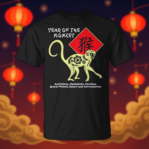 T-shirt Unisex Anno della Scimmia Zodiaco Cinese, Manica Corta, Girocollo, Stampa Serigrafica, Abbigliamento Promozionale, Regalo per Adulti - Product Image 4