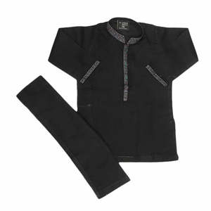 Shalwar Kameez Bordado para Niños - Negro - Product Image 4