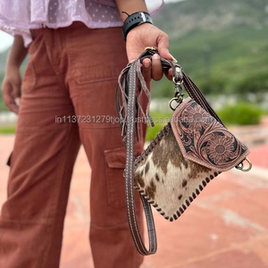 Nouveau Western fait à la main téléphone sac à main sac à main véritable fourrure de vachette usiné à la main sculpture sac à bandoulière petite taille sacs bracelet pochette sac à bandoulière - Product Image 2