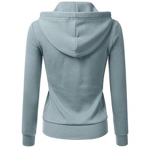 Sweat à capuche zippé décontracté pour femme en coton et élasthanne de haute qualité, nouveau design, poignets en molleton suédé, poches, rayures tricotées, 280 GSM - Product Image 4