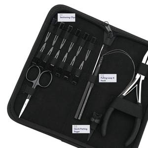 Kit d'outils pour extensions de cheveux noirs, pinces à sertir plates, outil de tirage de boucles, crochet, anneau de séparation des cheveux et pinces à sectionner en bec de canard - Product Image 3