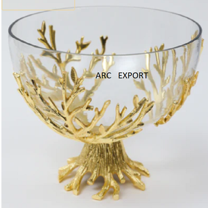 Juego de 2 tazones de Metal transparente para decoración, Set de 2 tazones con soporte transparente redondo, dorado y gris - Product Image 5