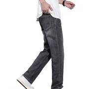 Erkekler için Bol Paçalı Yüksek Bel Kot Pantolon Pamuklu Denim Sokak Modası Yıkanmış Geniş Paça Uzun Düz Kış/İlkbahar Modası Pantolon