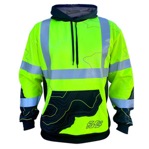 Sublimación de dos toneladas Cinta reflectante Manga larga Bolsillo de canguro Pull Over Sudadera con capucha de seguridad para hombres - Product Image 1