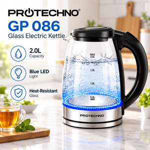 Hervidor de <span class=keywords><strong>agua</strong></span> eléctrico de vidrio Protechno de 2.0L, 2000W, hervidor de <span class=keywords><strong>agua</strong></span> de ebullición rápida, tetera inalámbrica con luz LED azul GP086 - Product Image 3