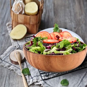 Bol de service à riz en bois léger fait à la main pour la cuisine à domicile bol à salade de fruits durable à motif de grain de bois naturel - Product Image 1