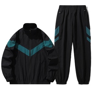 Traje deportivo con cuello levantado de otoño-invierno para hombre para correr, gimnasio, Aire libre, senderismo y pesca: chándal con capucha de lana de bloque de color - Product Image 5