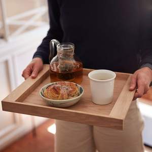 Rectangle Shape Newly Design <b>Wooden</b> Serving Tray With Comfortable Full Length Handle on Both <b>Edges</b> Premium Pure Leather Tray - Product Image 5