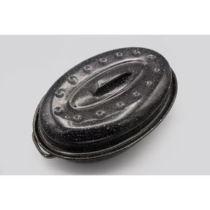 Olla de cazuela de metal de forma ovalada con dos manijas y tapa de color negro para cocinar y servir suministros de utensilios de cocina - Product Image 1