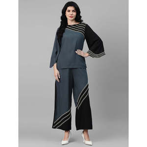 Conjunto de Dos Piezas para Mujer Deebaco, Color Sólido, Detalle de Cuentas, Top Elegante de Corte Holgado con Pantalones Palazzo, para Todas las Temporadas - Product Image 6