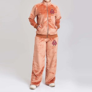 Custom Logo Embroidered <b>Knitting</b> Velour Women's Winter Skinny Solid Two Piece <b>Set</b> Breathable 100% Cotton Regular Top Hoodies - Product Image 3