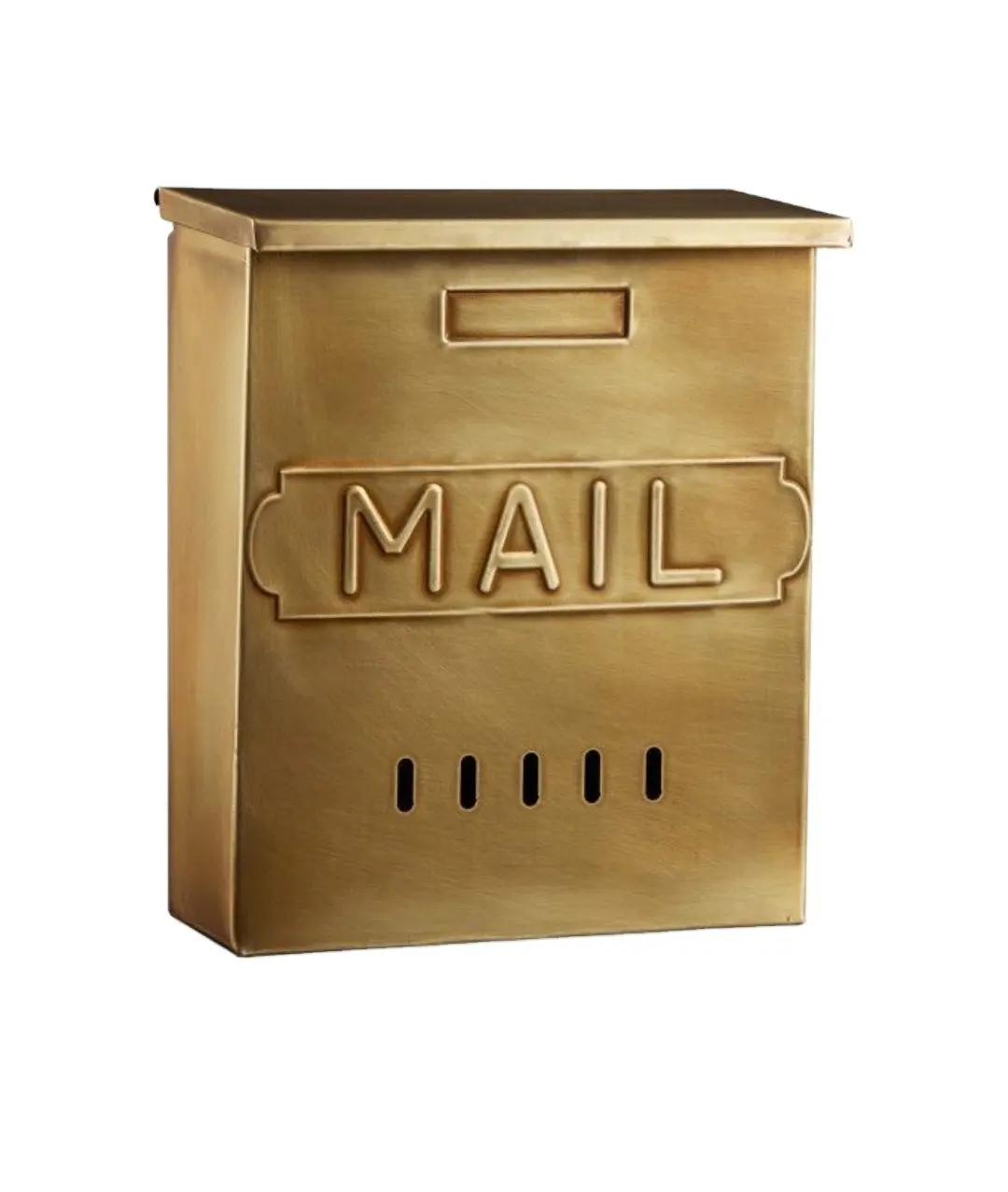 真ちゅう製の縦型壁掛けメールボックスアンティーク真ちゅう仕上げショップ装飾的で機能的なメールボックスとメールスロットクラフト銅