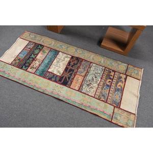 Alfombra de lana de retazos azul ecléctico 2,7X5,8 pies tejido plano turco para sala de estar o pasillo para adolescentes - Product Image 4