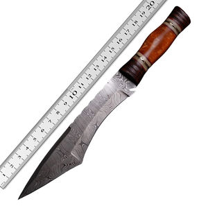 Couteau Bowie à lame fixe en acier Damas personnalisable, fait à la main avec un bolster en laiton et une poignée en bois, OEM 12 pouces pour la chasse - Product Image 1