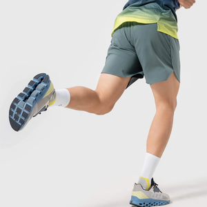 Pantalones cortos para correr de lona de cintura media informales OEM para hombre, diseño de costilla elástica, cierre elástico, patrón de Bermudas sólido, tejido de punto - Product Image 2