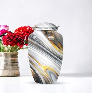 Elegant Aluminium Marble Finish Metal Cremation <b>Urn</b> - Adult <b>Urn</b> <b>for</b> Human <b>Ashes</b> - Product Image 1
