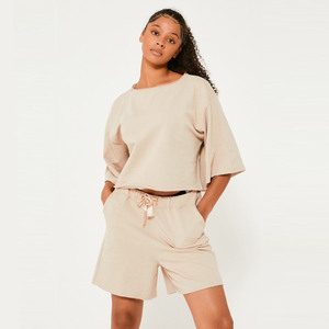 ชุดเดรสแฝดสำหรับผู้หญิงชุดเดรสลำลองเสื้อผ้า2ชิ้นเสื้อเอวลอยแขนสั้นชุดออกกำลังกายในยิม - Product Image 1