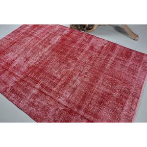 Tapis turc vintage moderne 5.2x8 pieds rouge grande surface en laine Patchwork Design pour couloir chambre 10mm d'épaisseur Latex pour chevet - Product Image 4