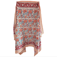 Paréo Sarong en tissu imprimé à la main à motifs floraux, en gros, fait à la main, 44 pouces x 72 pouces, couvre-bikini de plage pour femmes