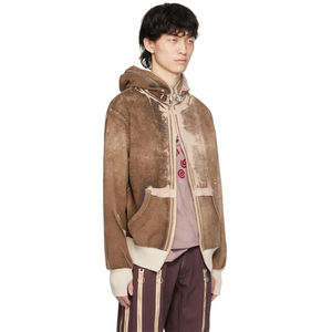 Sweat à capuche classique décontracté en polaire marron écologique pour homme, imprimé personnalisé, respirant, avec strass, décoloration intégrale - Product Image 4