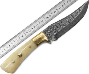 Hermosa hoja forjada fija de acero de Damasco hecha a mano, cuchillo de caza para acampar, vaina de hueso de camello, alta calidad OEM personalizable alta - Product Image 2