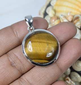 Collier avec pendentif solitaire en argent sterling 925 massif, pierres précieuses œil de tigre naturelles, bijoux fins faits à la main vintage - Product Image 3