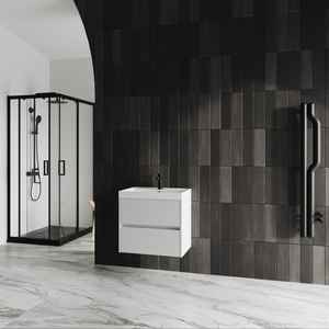 Lavabo Cannes côtelé blanc mat de 60 cm avec meuble de salle de bain - Product Image 1