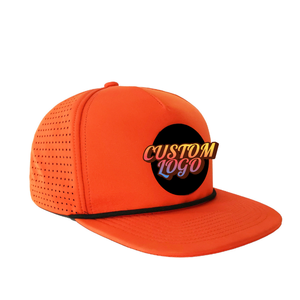 Premium Baseball Hat Polyester 5 Panel Print Logo Unstructured Snapback Hat <b>Flat</b> Brim Rope Detail Laser Cut Holes OEM <b>For</b> <b>Men</b> - Product Image 2