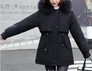 Parka d'hiver longue pour femme, capuche en fausse fourrure, couleur unie, coupe-vent, imperméable, fermeture éclair, décoration boutonnée, grande taille, coton - Product Image 2