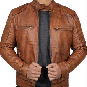 Veste unisexe en cuir véritable pour homme, style vintage, col montant, à capuche, respirante, avec blocs de couleur personnalisables, logo frontal, vente en gros - Product Image 1