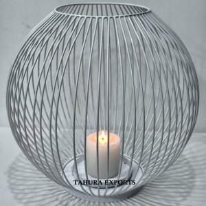 Elegant <b>White</b> Cage Candle Holder With Large Frame And Stylish Appeal Perfect For Adding Class To Weddings Or Special Occasions - Product Image 4