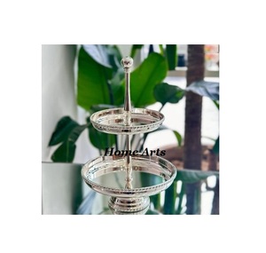 Stainless Steel Silver Color Dessert <b>Stand</b> Attractive Design Round Shape Chocolate <b>Cake</b> <b>Stand</b> With 2 <b>Tier</b> - Product Image 1