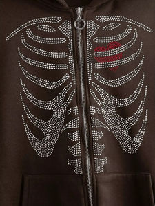 Sweat à capuche d'hiver pour femme personnalisé OEM, nouveau style, fermeture éclair intégrale avec strass, 100% coton, motif imprimé thermique - Product Image 6