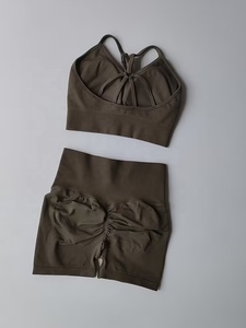 2026 Hot Selling Seamless 2 Piece Yoga Set Women Sports Bra High Waist Shorts Crisscross Straps Ruched Solid Color Activewear - Product Image 2