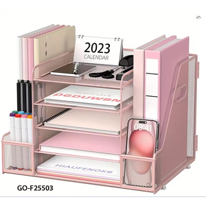 Organisateur de bureau en métal à 5 niveaux avec porte-revues, montage facile, dimensions 15,94x12,1x11 pouces - Product Image 2