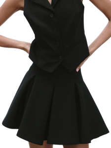 Falda plisada negra informal de la mejor calidad para almuerzos, citas y salidas diurnas que lo mantienen cómodo y elegante a bajo precio - Product Image 3