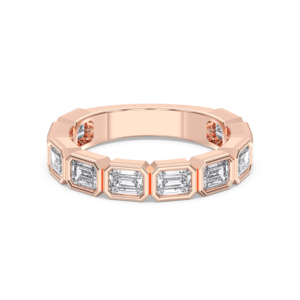 Anillo de boda de media eternidad con corte de esmeralda de moissanita de 2,00 quilates, conjunto de bisel de plata, anillo de diamante para mujer - Product Image 1