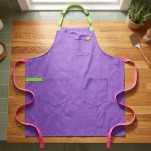 Purple Sleeveless Bib <b>Apron</b> with Pockets Cotton Water Resistant Machine Washable Cooking Simple Style Daily Use - Product Image 1