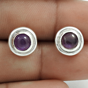 Gorgeous Look 925 plata esterlina Natural púrpura amatista piedra preciosa clásico Stud pendientes para mujer niñas joyería hecha a mano India - Product Image 2