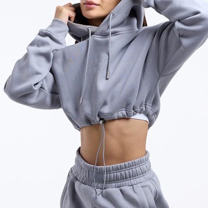Sweat à capuche personnalisé grande taille pour femme haut court en coton vierge de haute qualité Hip Hop Streetwear sweat à capuche en éponge imprimé surdimensionné hiver - Product Image 3