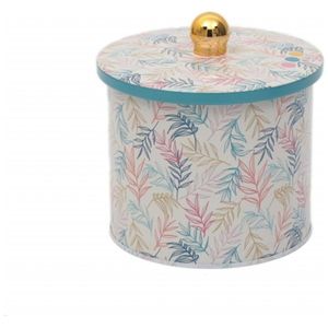 1.7L <b>Metal</b> round Canister with Knob Handle 140x125mm Leaf Pattern Design - Product Image 3