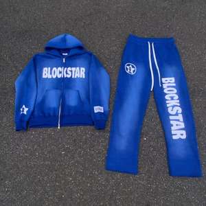 Men's 100% Cotton 450gsm Flees 2 Piece Sweat <b>Suit</b> Screen Print With Embroidery Zip Up Hoodie Sweat <b>Pant</b> Wholesale - Product Image 1