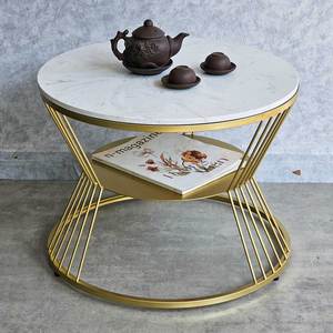 โต๊ะโซฟาสองชั้นทันสมัยพร้อมท็อปหินขนาด 60x60 ซม. และขาเหล็ก รุ่น TT68275 - Product Image 2