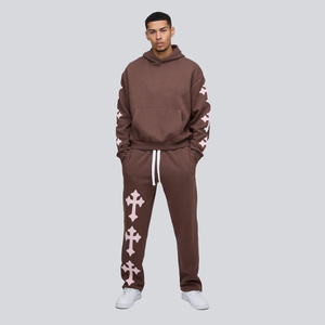 2025ชุดวอร์มผ้าคอตตอน100% พิมพ์ลายพองไซส์ใหญ่พิเศษชุดวอร์มสำหรับฤดูหนาวของผู้ชายกางเกงขาบาน400 GSM - Product Image 4