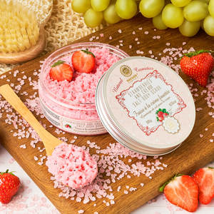 Moisturizing Strawberries and Cream Sea Salt <b>Body</b> <b>Scrub</b> Exfoliating <b>Body</b> Polish Soft Smooth Skin Deep Cleansing EU Made - Product Image 5