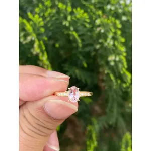 Anillo de Oro de 14K con Morganita Natural y Diamantes, Joyería Fina Hecha a Mano, Proveedor Mayorista de Piedras Preciosas - Product Image 1