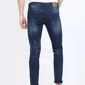 Pantalon en jean droit 100% coton pour hommes, taille moyenne, léger, taille moyenne, avec logo de marque imprimé - Product Image 2
