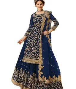 Heavy embroidery work party wear salwar kameez pakistani style sharara gharara for ladies dresses from india bulk supplier