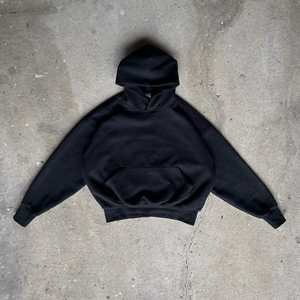 Haute qualité nouveau Design manches raglan noir coton éponge français épais blanc poids lourd lavé à l'acide Boxy sweat à capuche court - Product Image 6