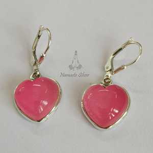 Pendientes de Corazón de Jade Rosa, Plata de Ley 925, Joyería Hecha a Mano - Product Image 1
